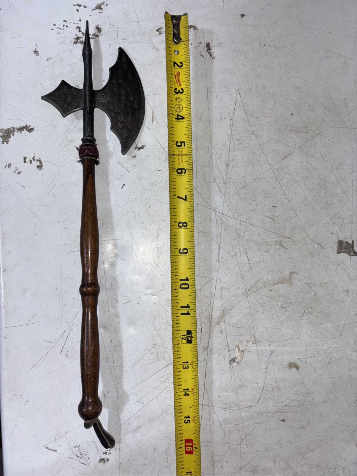 Metal Pole Axe Hatchet Bearded Ragnar Wood Handle Leather Sheath 15” Decorative