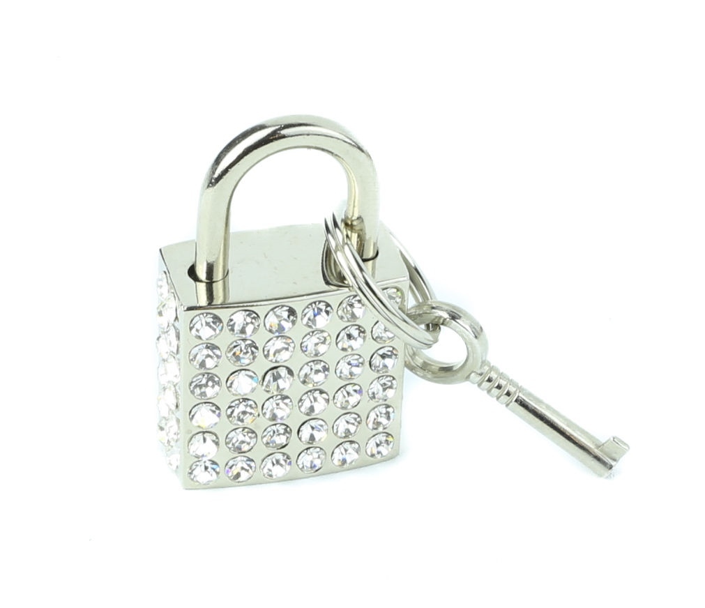 Crystal Rhinestone Square Mini Padlock With Key