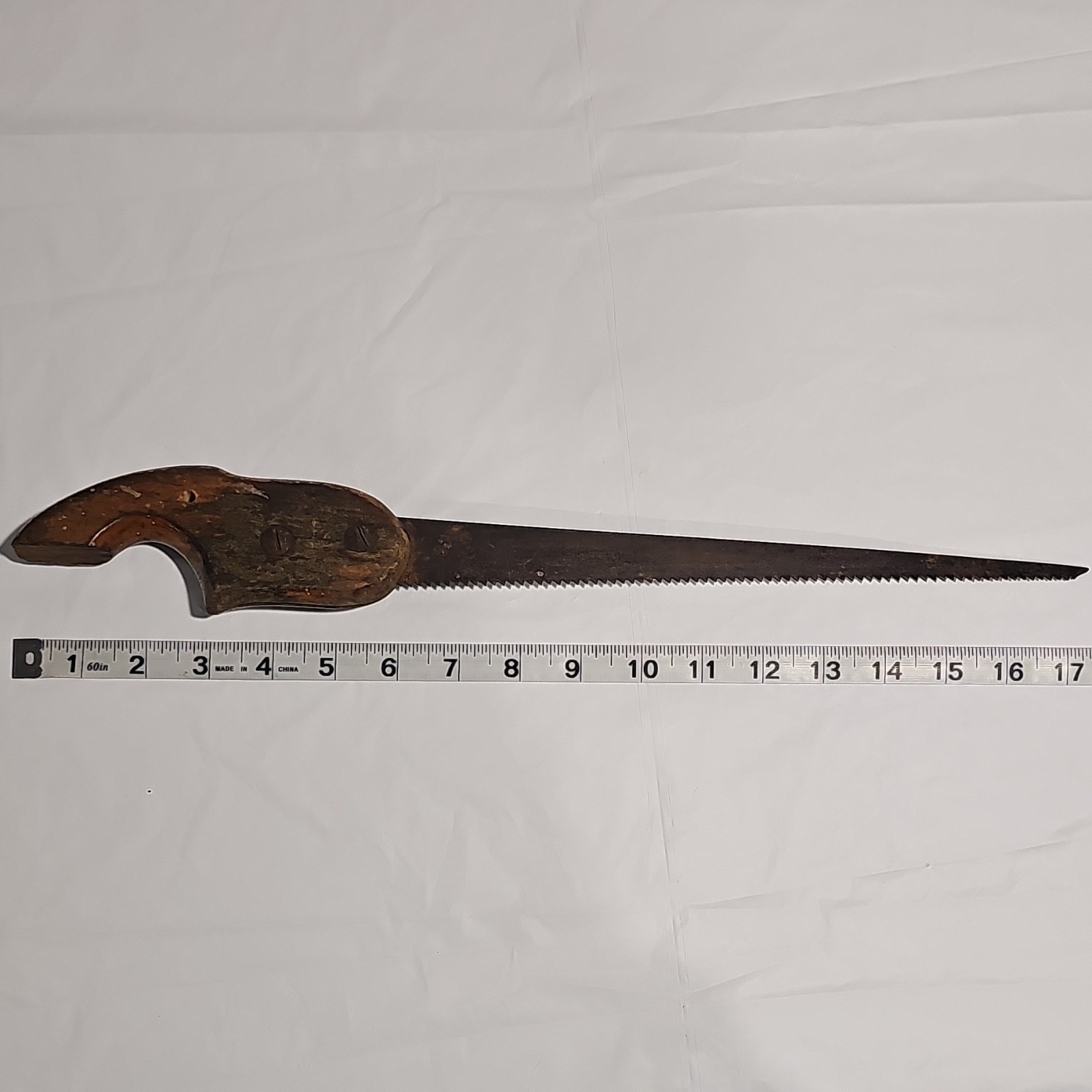 Vintage Original Keyhole/Compass Hand Saw, Wood Handle, Toothed Blade 17 in