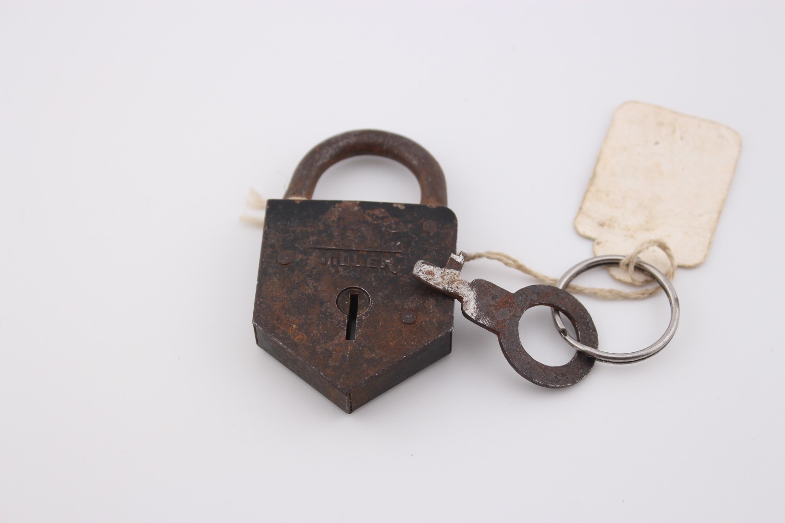 Antique/vintage DK Miller 5 sided padlock and key nonworking 19th century?