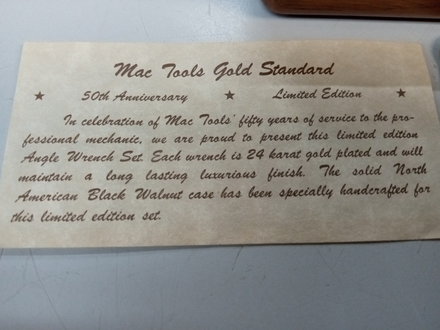 MAC TOOLS GOLD PLATED COLLECTORS 50TH ANNIVERSARY CLUB 1988 SDA WRENCH SET