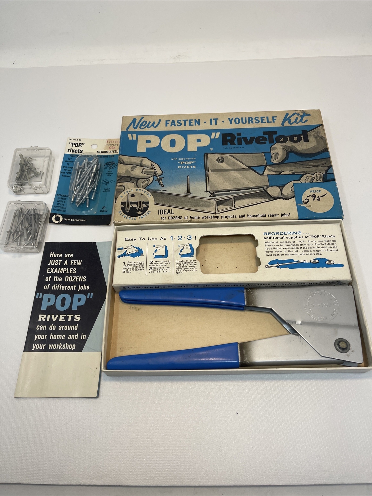 Vintage USM Pop RiveTool PRG410 with Original Box, Instructions & Extra Rivets