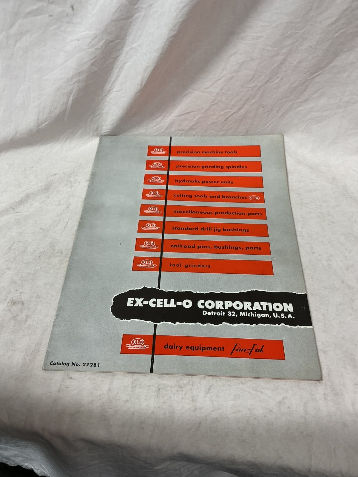 Vintage Ex-Cell-O XLO Corporation Dairy Equipment Pure-Pak Catalog #27281 A