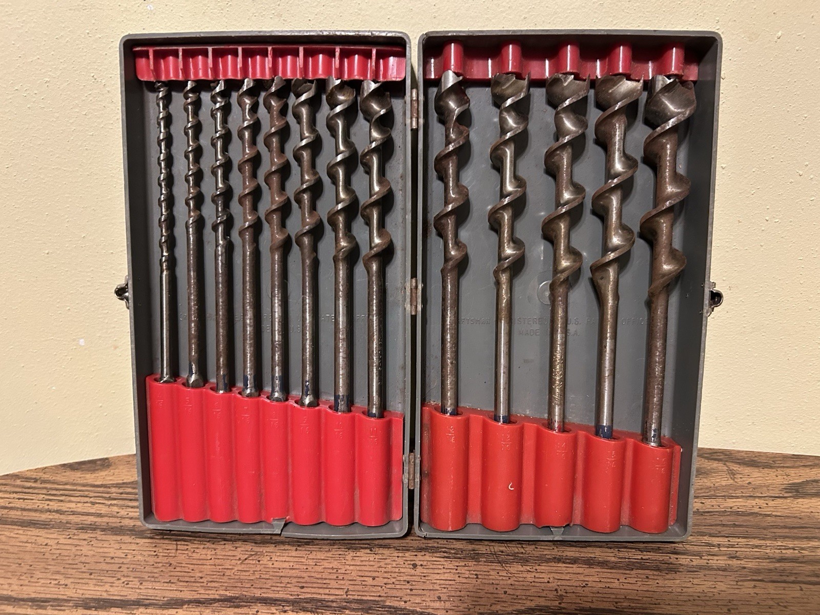 Vintage Craftsman 13 Piece Auger Bit Set 4/16″-16/16″ W/Case Complete Made USA
