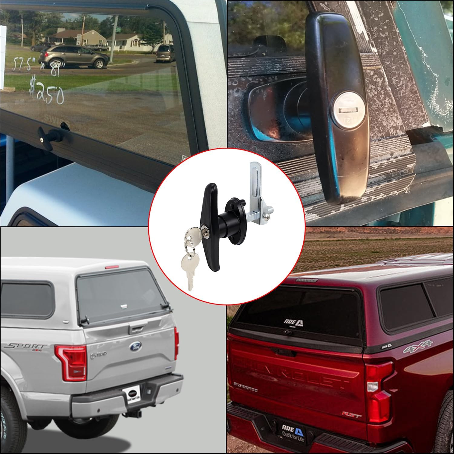 Keyed-Alike Locking T-Handle Kit for Truck Camper Shell/Cap & Topper – Black T-H