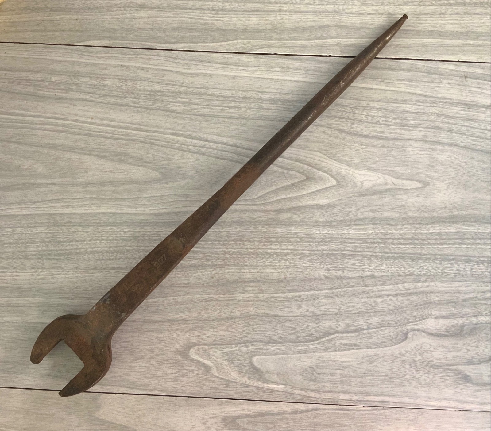 antique 11/16″ spud or structural wrench,17″ long open end wrench,907 wrench,USA