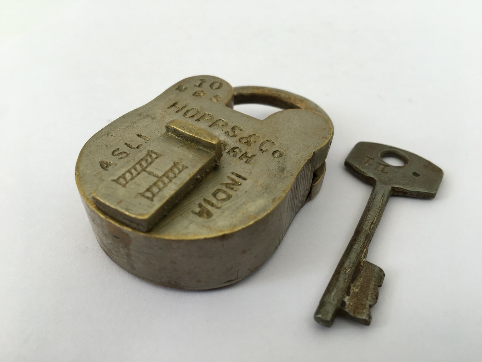 Lock Old Vintage Solid Brass lock With Key Small Miniature Hopps & Co Aligarh