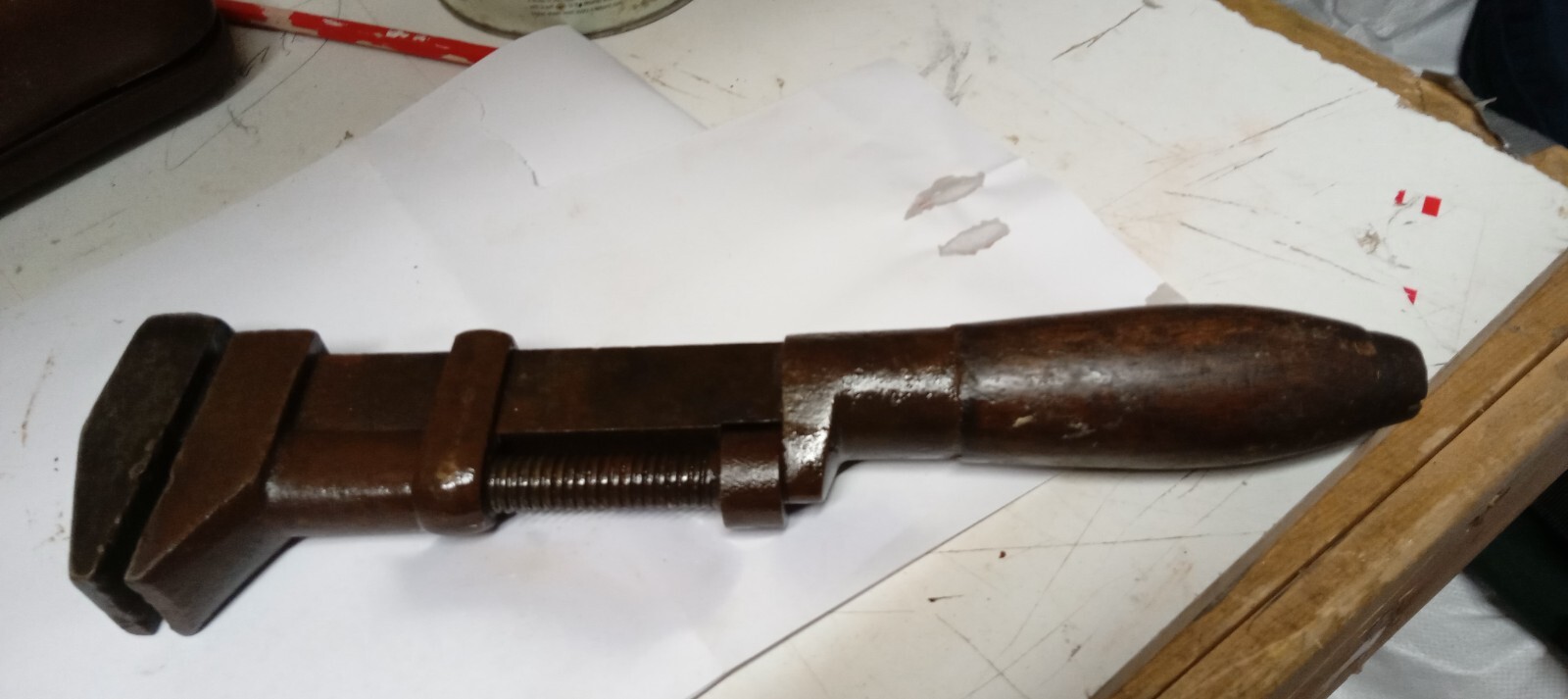 Antique large L COES adjustable spanner / coach wrench USA 12″