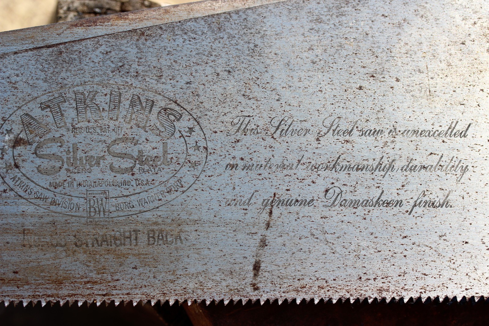 VTG Atkins Saw Division BW Co Silver Steel #65 Straight Back 29″ 8 TPI Blade USA
