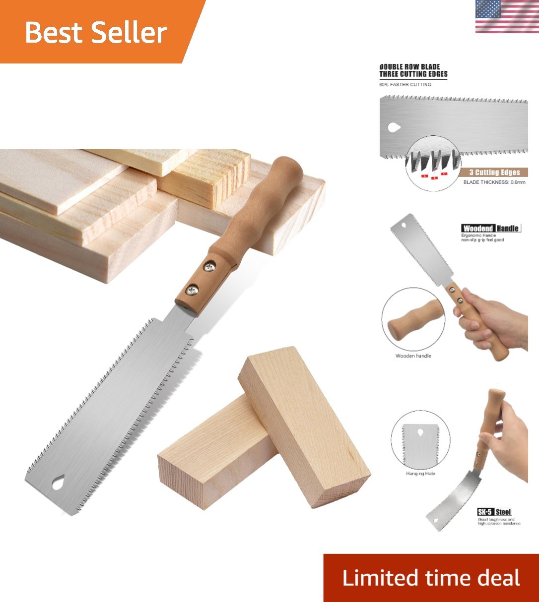 Ergonomic 6 Inch Japanese Wood Saw – Double-Sided & Triple-Side Teeth Design
