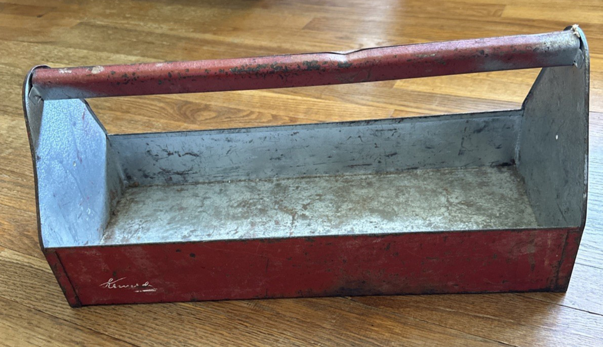 Vintage Kennedy Red Metal Tool Carrier Tote Farmhouse Rustic Decor – Made in USA