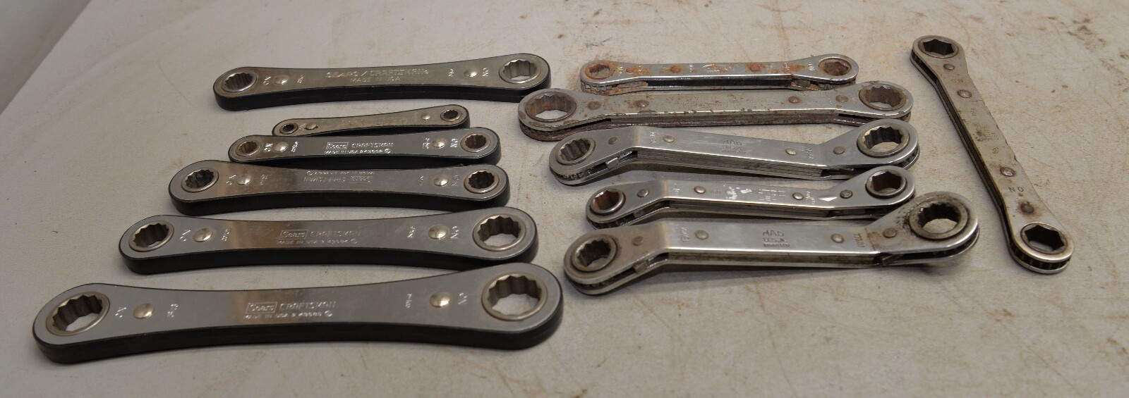 12 box end ratchet wrench lot Snap-on Matco Mac Craftsman & more mechanics tools