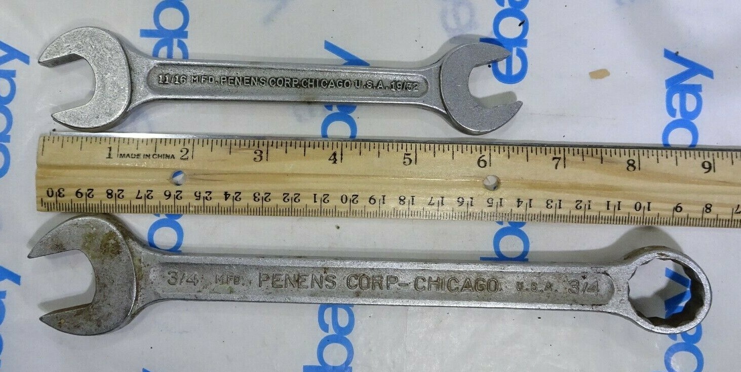 Vintage Penens Corp Open End Wrench 11/16” X 19/32” & 3/4″ Combination Wrench SN