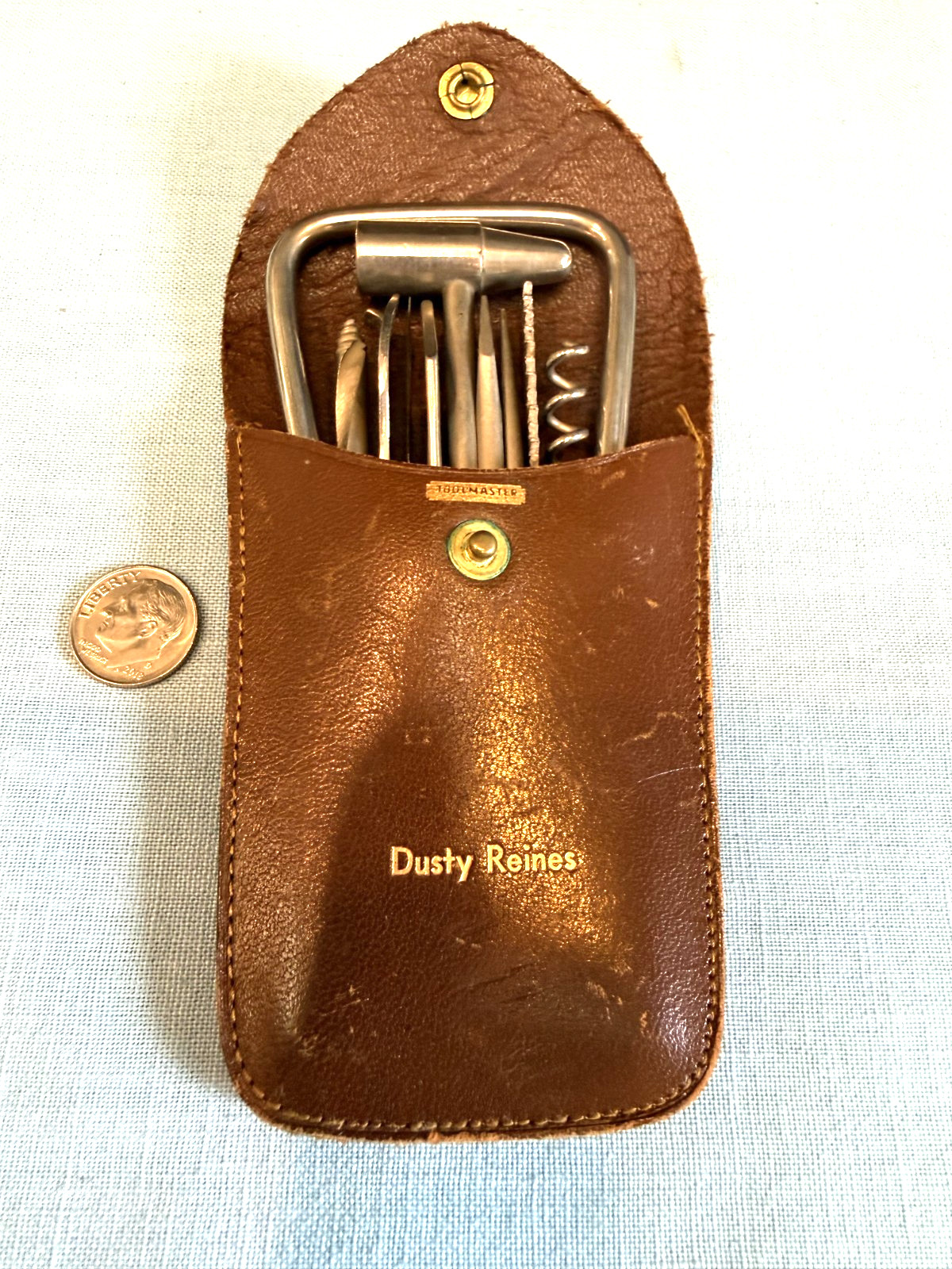 Toolmaster Antique Vintage Multi Tool Bow Folding Pocket USA Leather Case