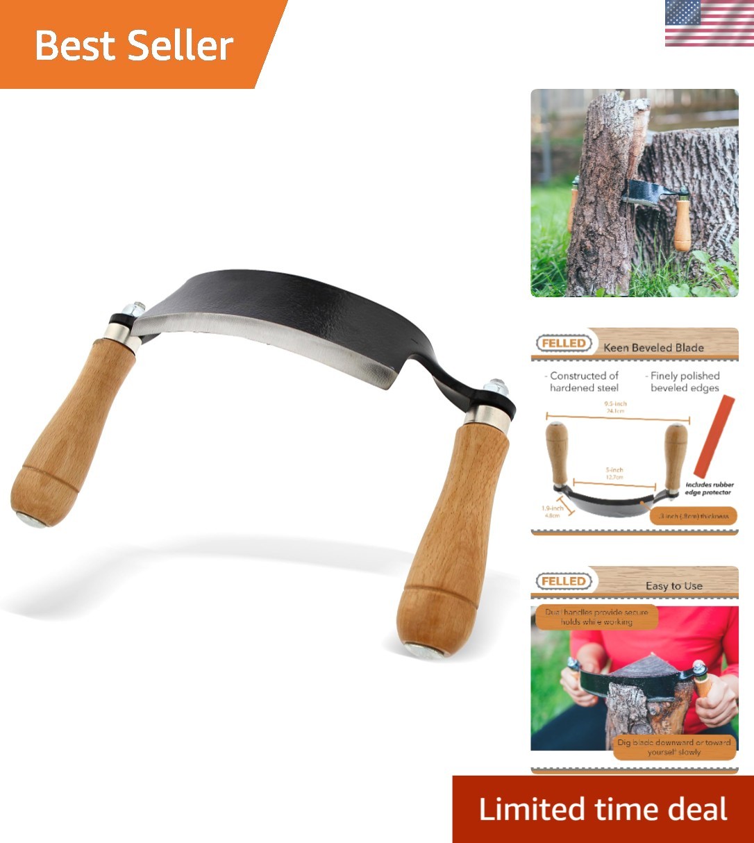 5-Inch Wood Shaving Draw Knife with Dual Handles for Precision Carving
