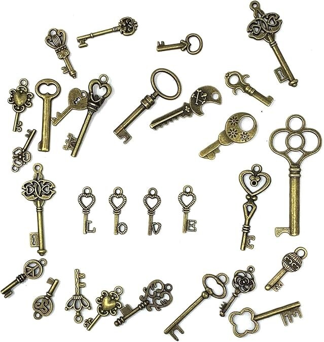 Lot Of 125 Vintage Style Antique Skeleton Furniture Cabinet Old Lock Keys Jewelr