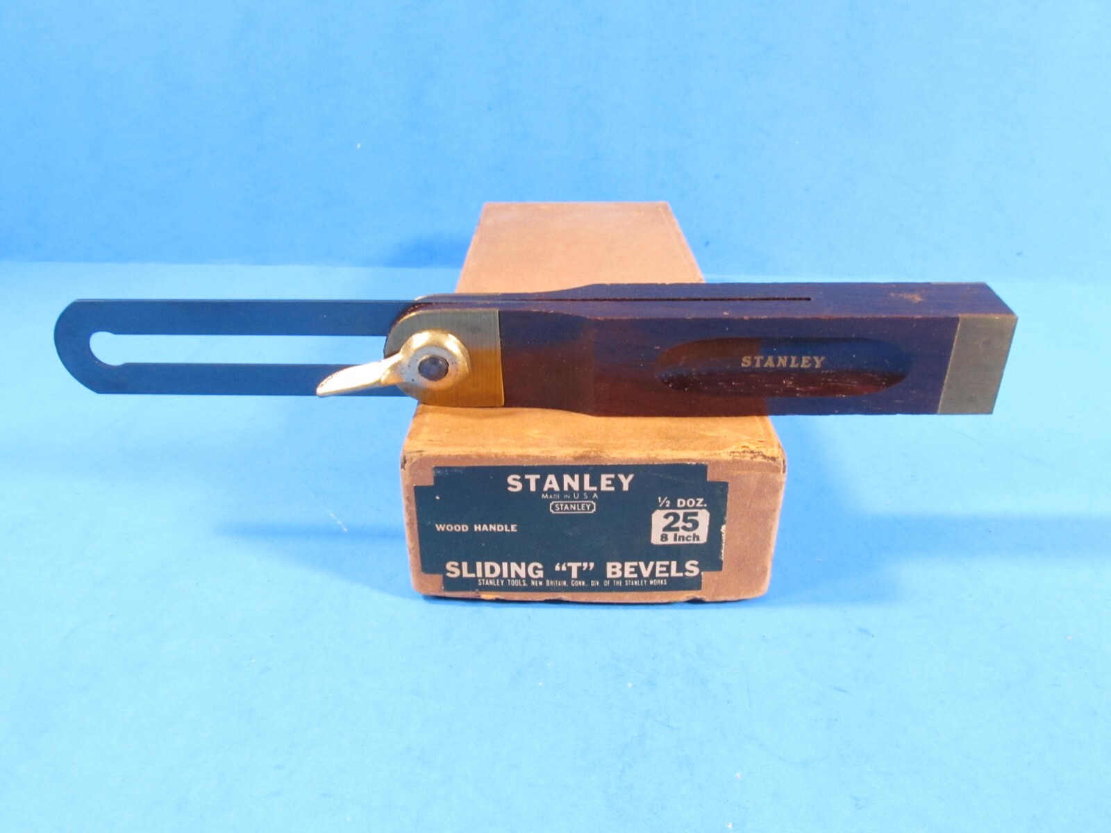 showy 8″ Stanley No 25 sliding T bevel w/ original box