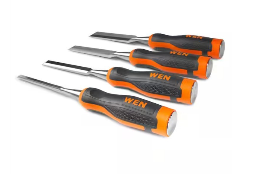 Short Blade Wood Chisel Set with Heat-Treated Carbon Steel Blades, (4-Piece)