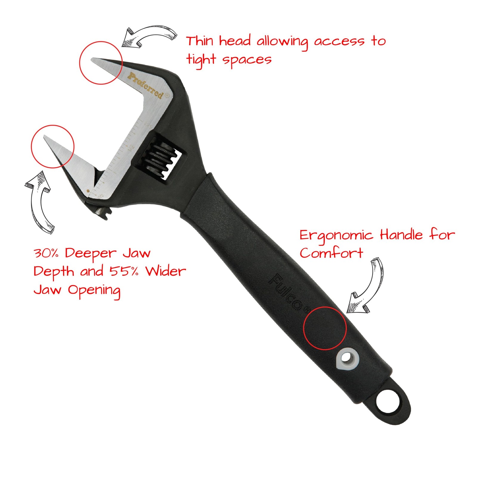 Proferred Plumbing Adjustable Wrench, Black Phosphate Finish, 4 Available Siz…