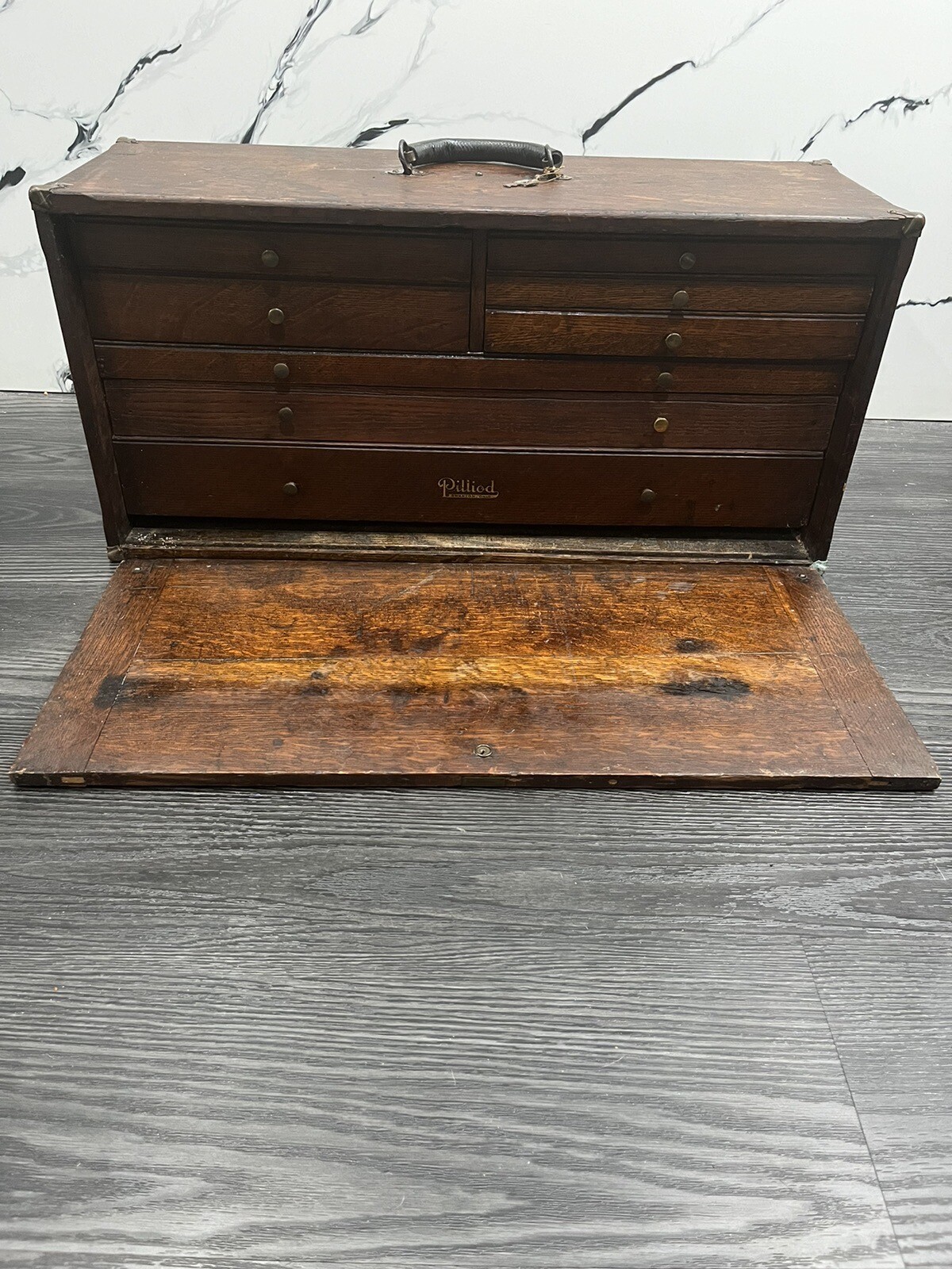 Antique Wooden Machinist Toolbox With Door And Key “Pilliod Swanson, Ohio”