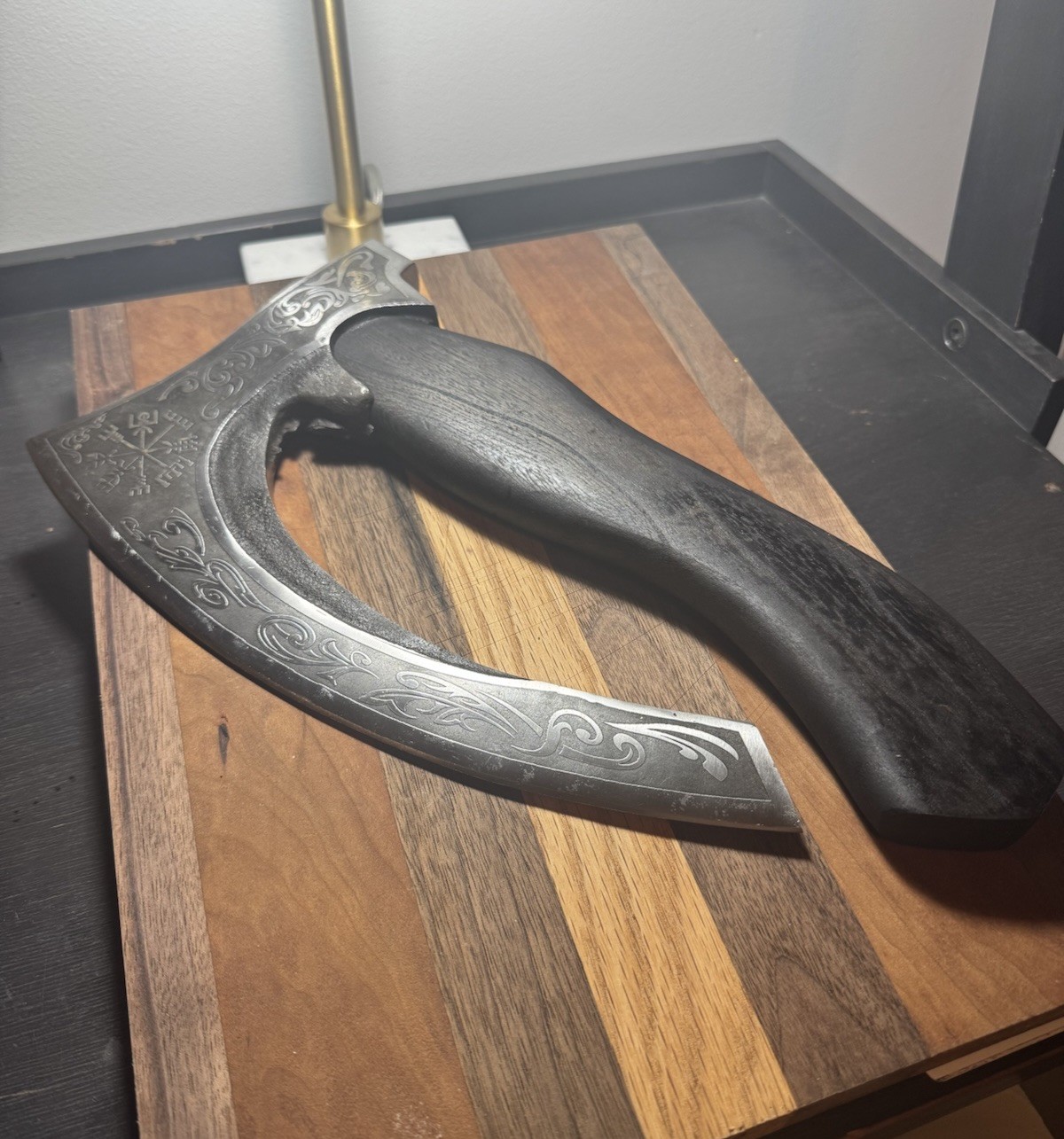 Engraved Pizza Cutter Axe Hatchet with Leather Sheath Contemporary Original