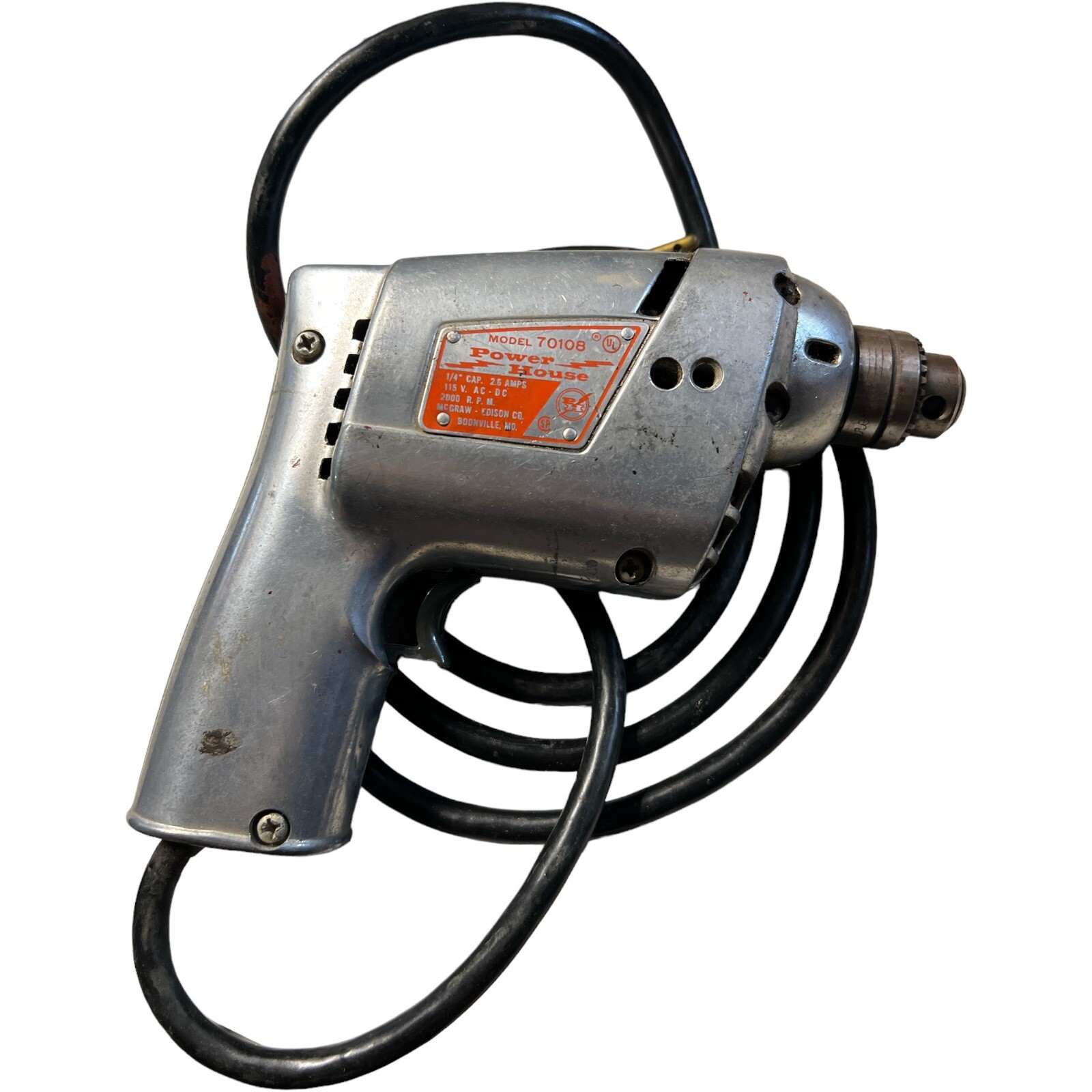 Working Vintage Power House Drill Model 70108 By McGraw Edison 1/4” Cap