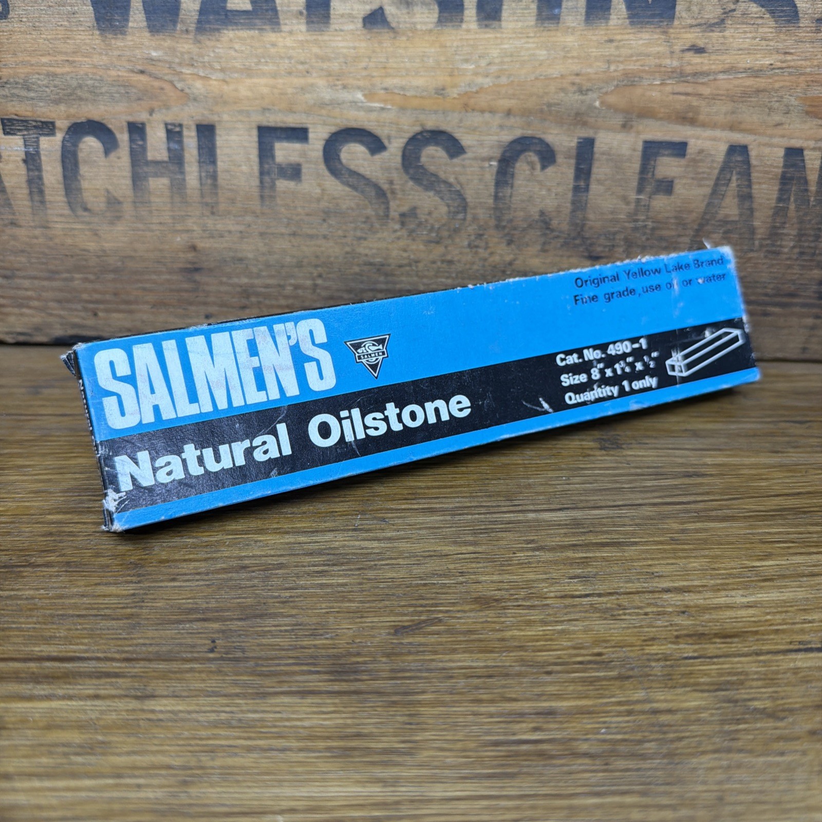 Vintage Salmens Natural Oilstone – Yellow Lake Brand – Fine