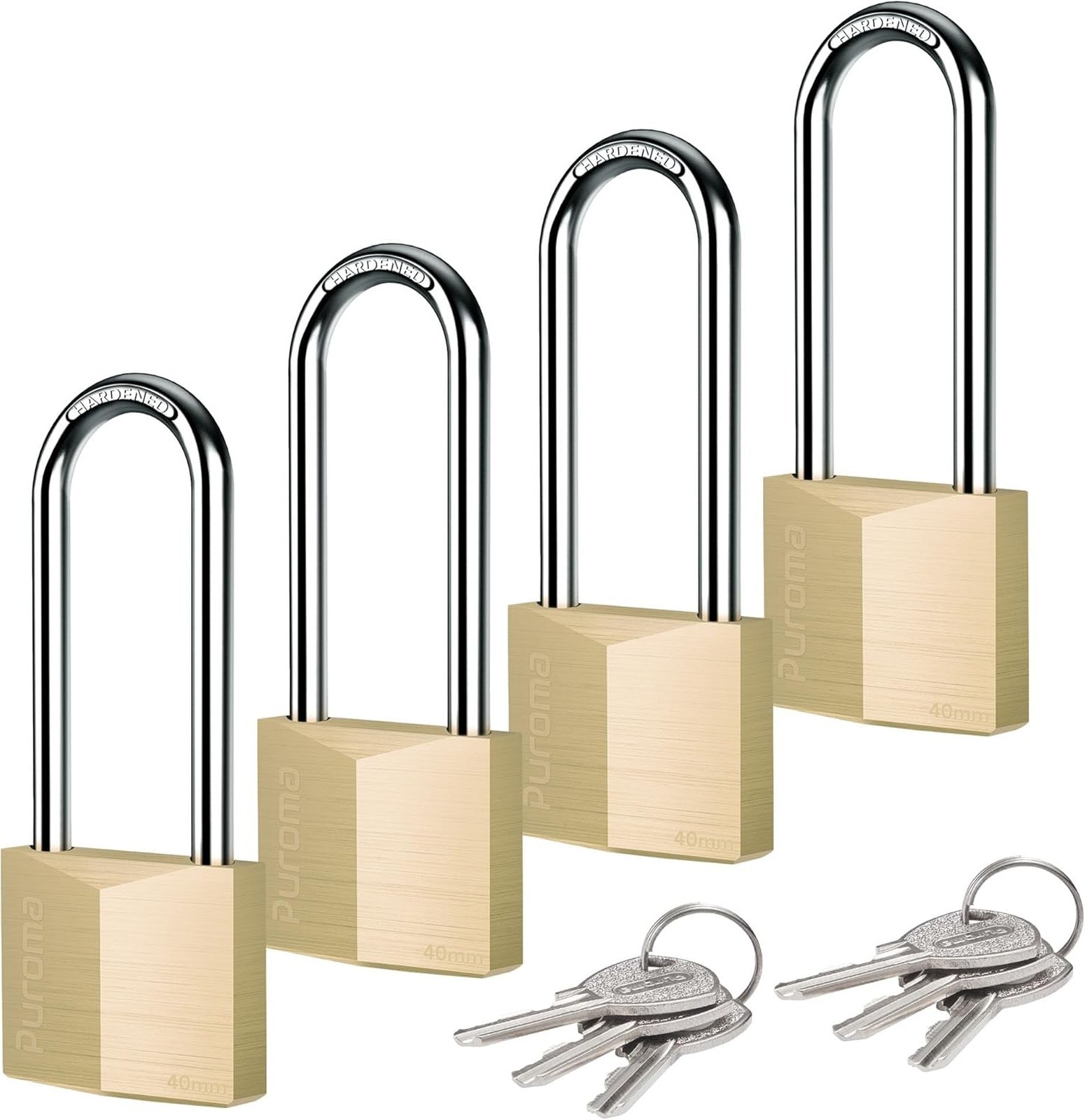 4 Pack Brass Padlock Waterproof 2.6 Inch Locks with Keys for Sheds Gates Storage