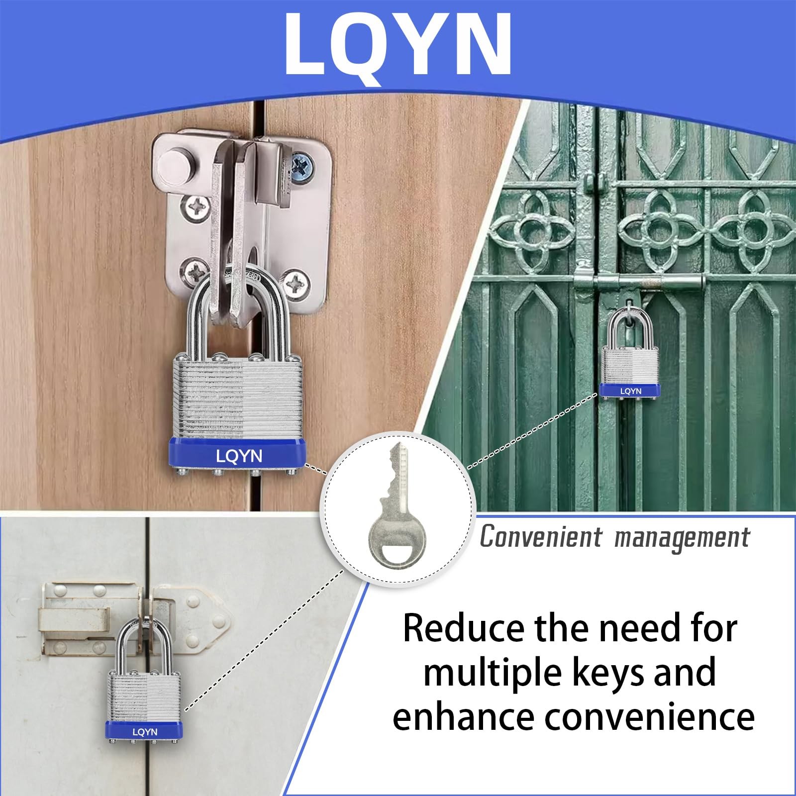 Padlocks with Same Key, 6 Pcs Laminated Keyed Padlock 19/16″, 40mm, Keyed Ali…