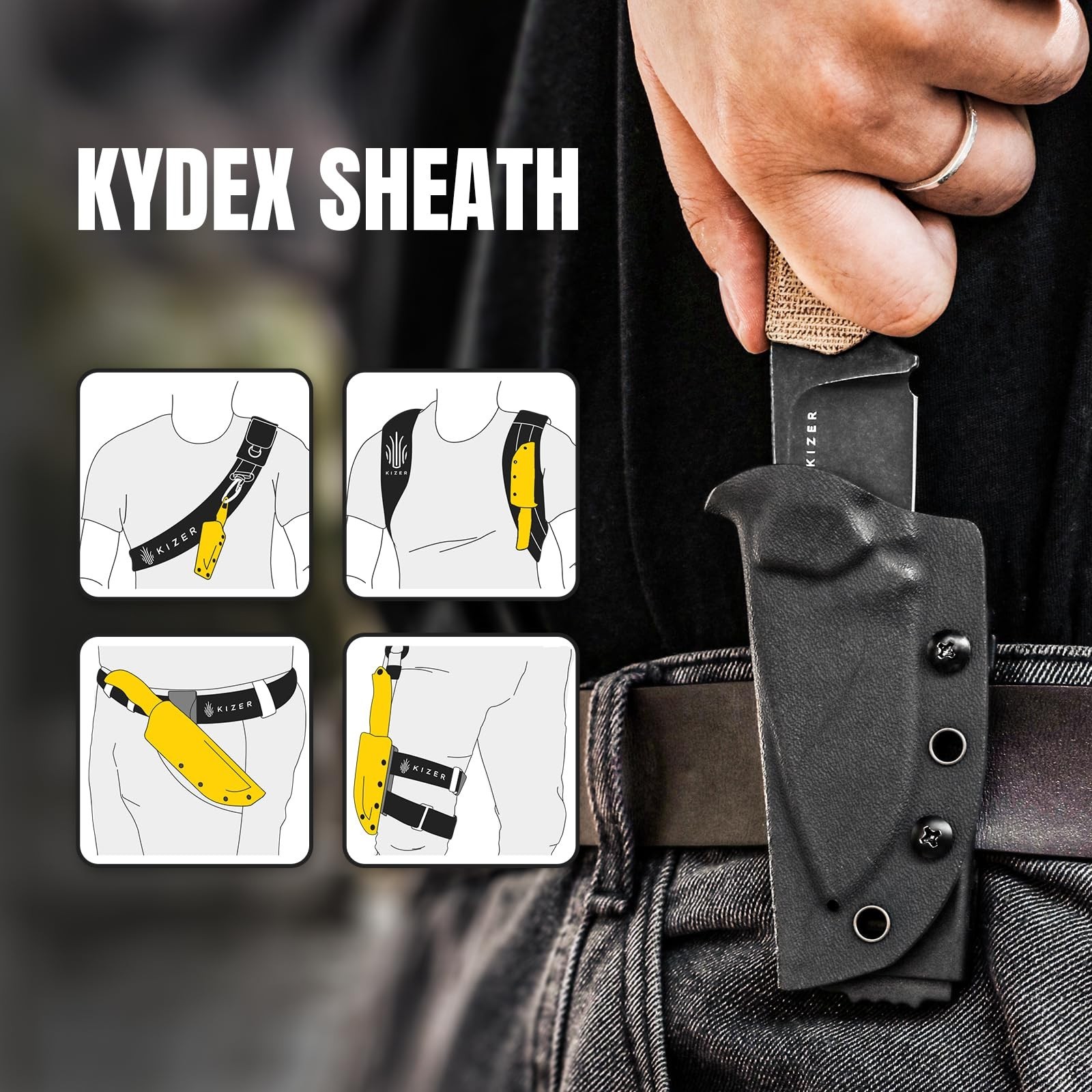 Kizer Beaver Fixed Blade Knife with Sheath, 2.75″ D2 Steel Blade EDC Fixed Bl…