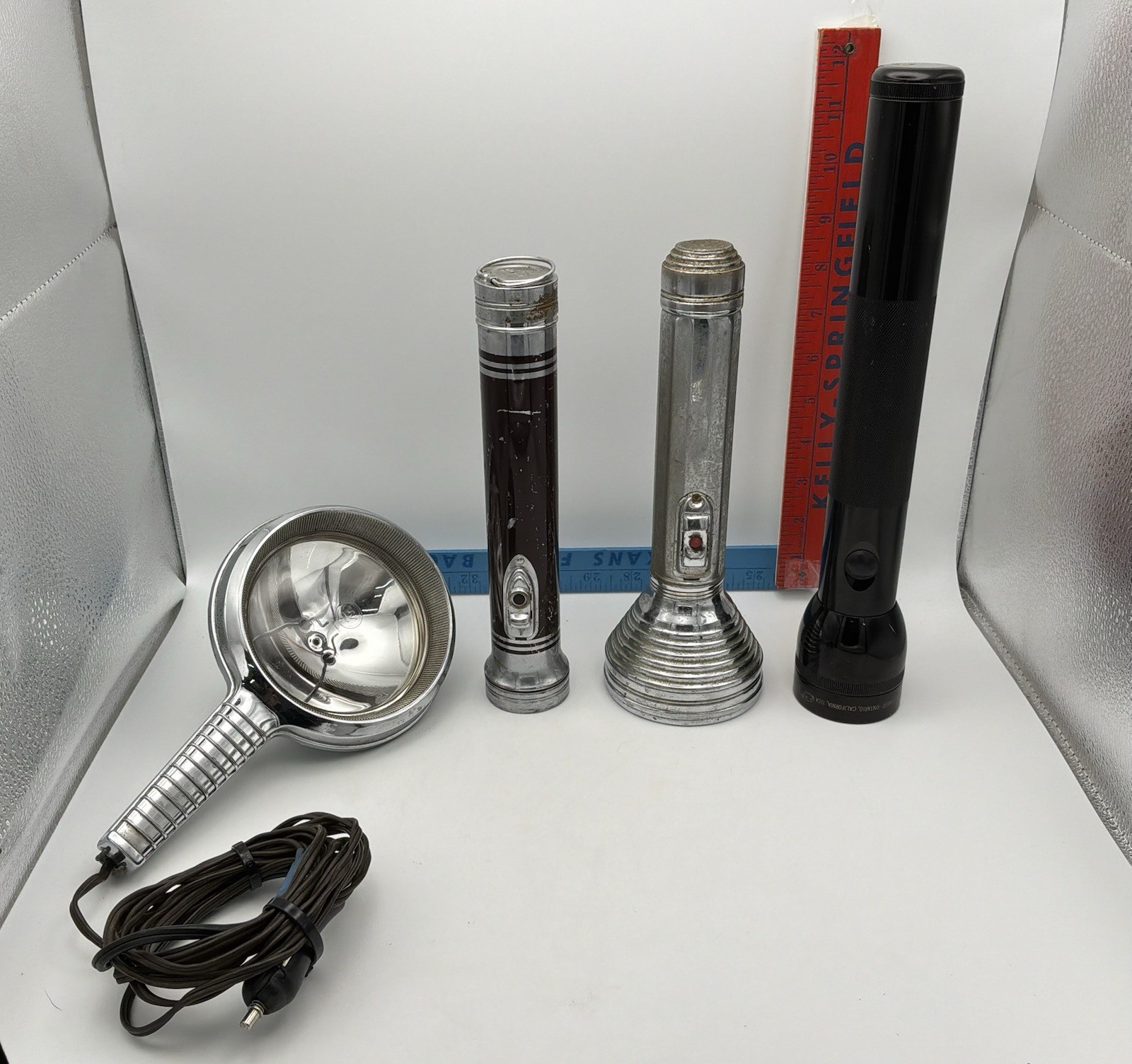 Vintage Flashlight Lot Maglite Ashton Metal Spotlights Cigarette Plug Working