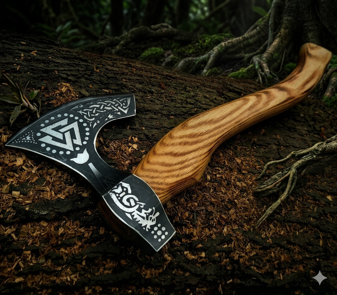 Handmade High Carbon steel Viking Axe Ash Wood Handle Hunting Camping OutdooTool