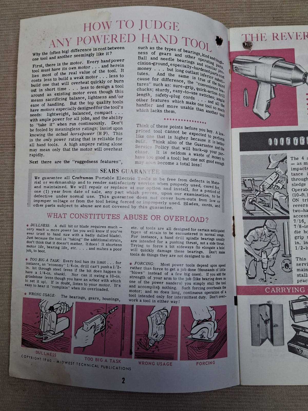 Vintage 1960 Craftsman Handbook POWERED HAND TOOLS Uses Completely Illustrated