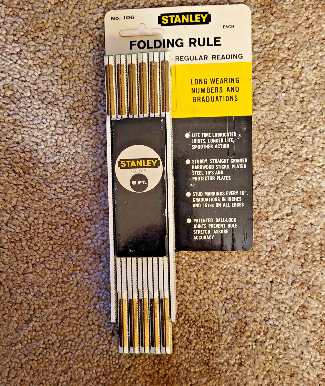 Vintage Stanley 6′ foot Folding Wood Rule No. 106 NEW