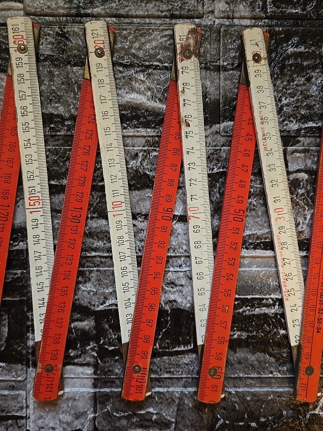 Vtg Wooden Folding Ruler 200cm Ritz-Kratz Wasserfest Gelenke Olen Red & White
