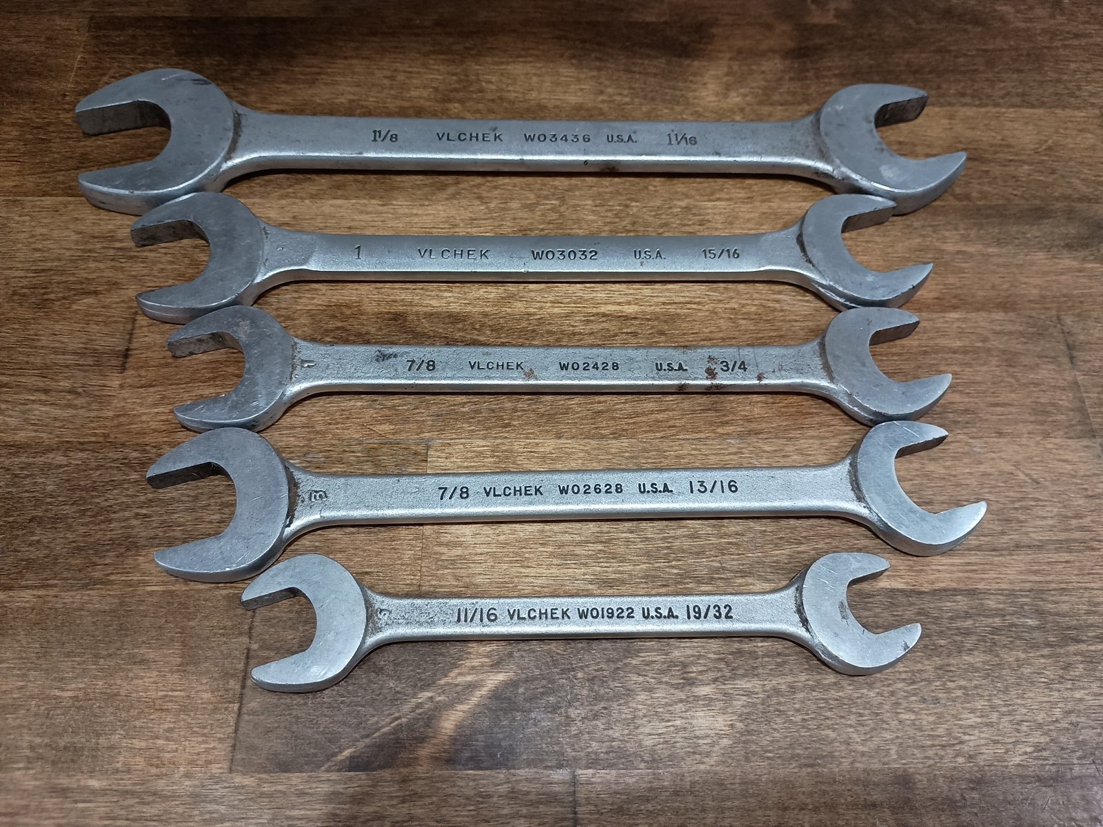 Vlchek 19/32″ to 1-1/8″ Open End Alloy Wrench Set 5 Pieces USA Vintage