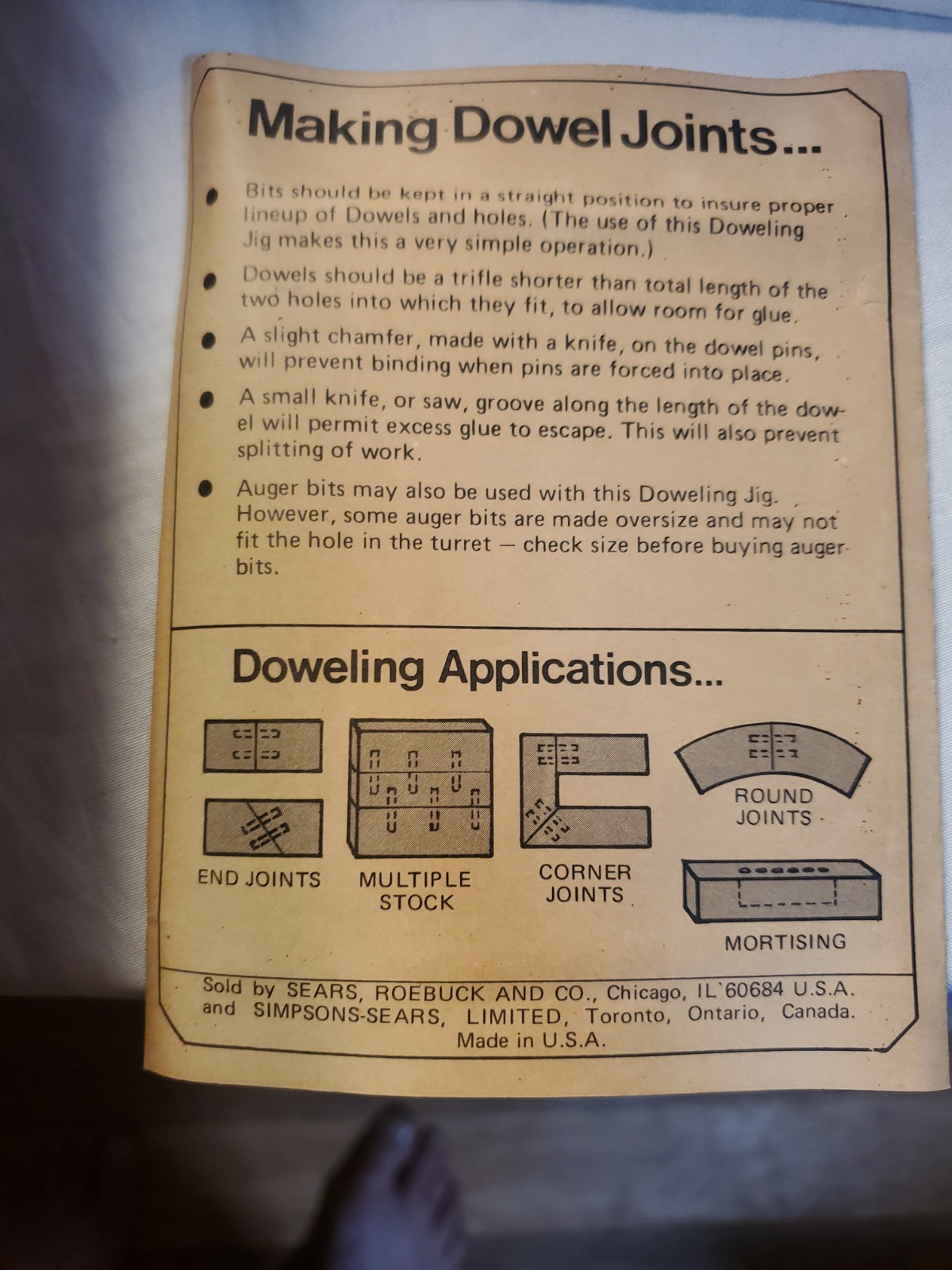 Sears Craftsman Doweling Jig With Original Box And Instructions.