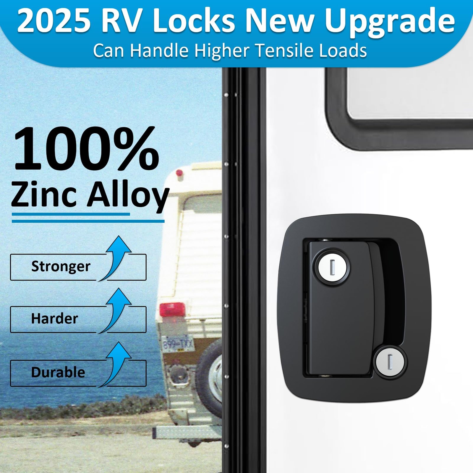 RV Door Lock with Paddle Deadbolt, Premium Alloy Camper Lock with 4 Keys & We…