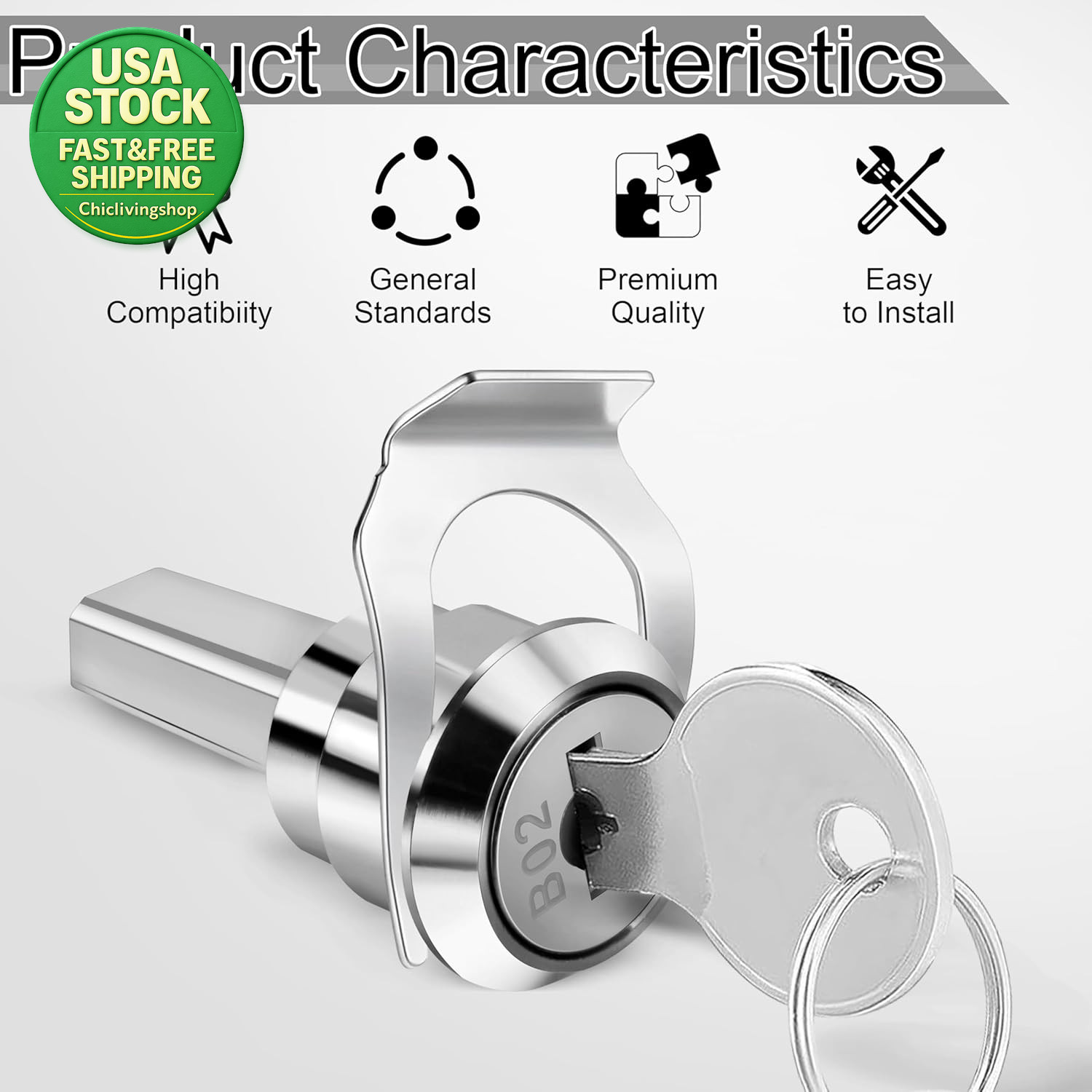 Silver Universal Stainless Toolbox Locks with Keys 2 Pack 180 Degree Rotation