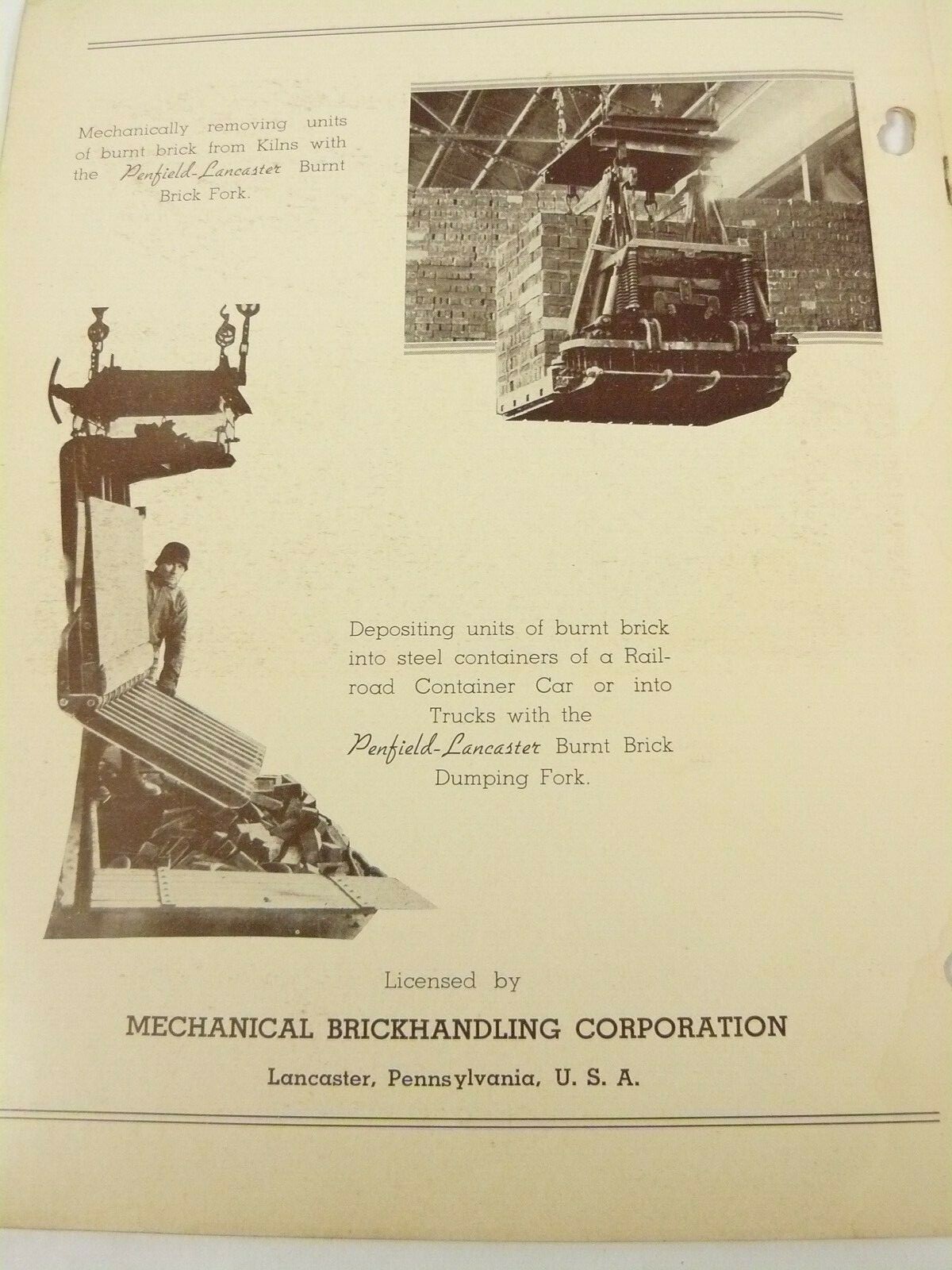 1920s MECHANICAL BRICKHANDLING CORP Penfield Lancaster System Brochure Catalog
