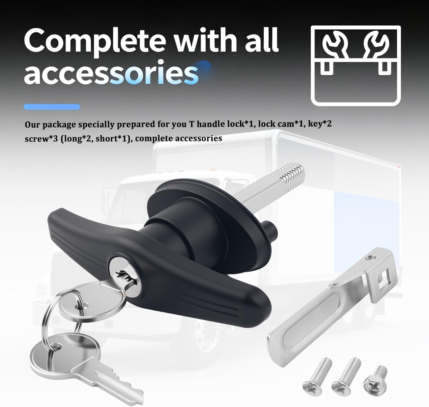 T-Handle Truck Topper Lock Kit with Cam & 2PCS 3.95*3.67*1.34 inch, L