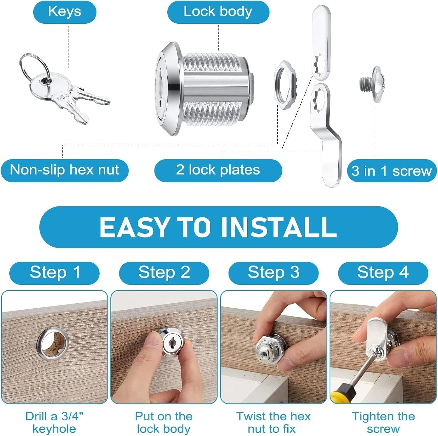 Zinc Alloy Cabinet Locks 24 Sets 5/8” with Easy Installation & Modern Design