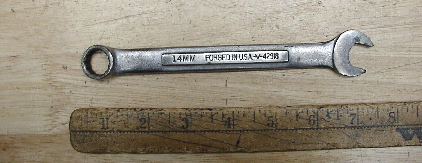 Vntg Craftsman Metric V-42918 Combo Open & 12 Pt Box End Wrench,14mm X 7″,FAIR