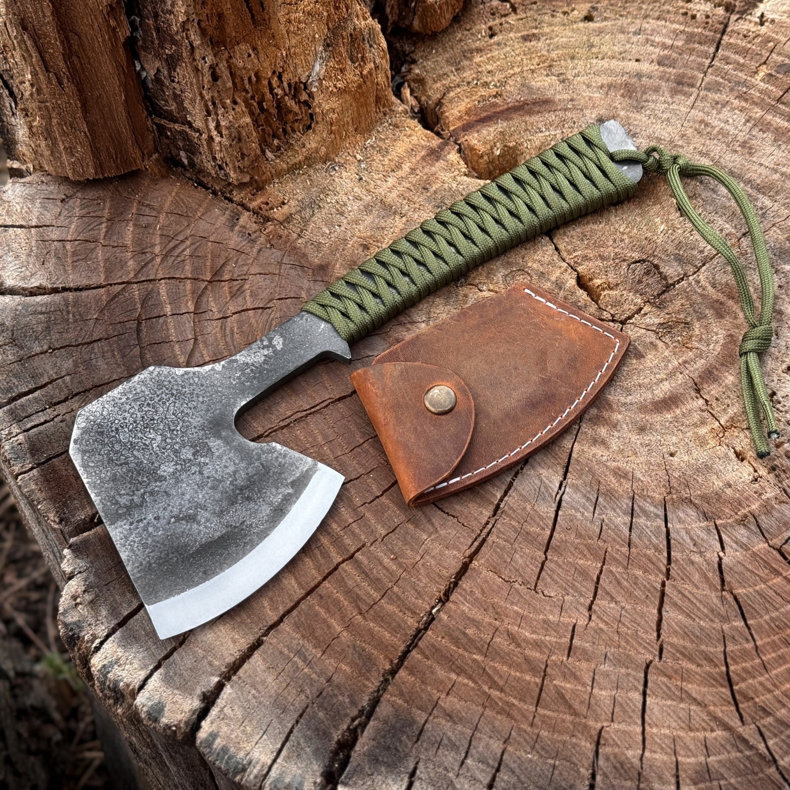 Camping Axe Bushcraft Hatchet Hand Forged 52100 Carbon Steel with Sheath