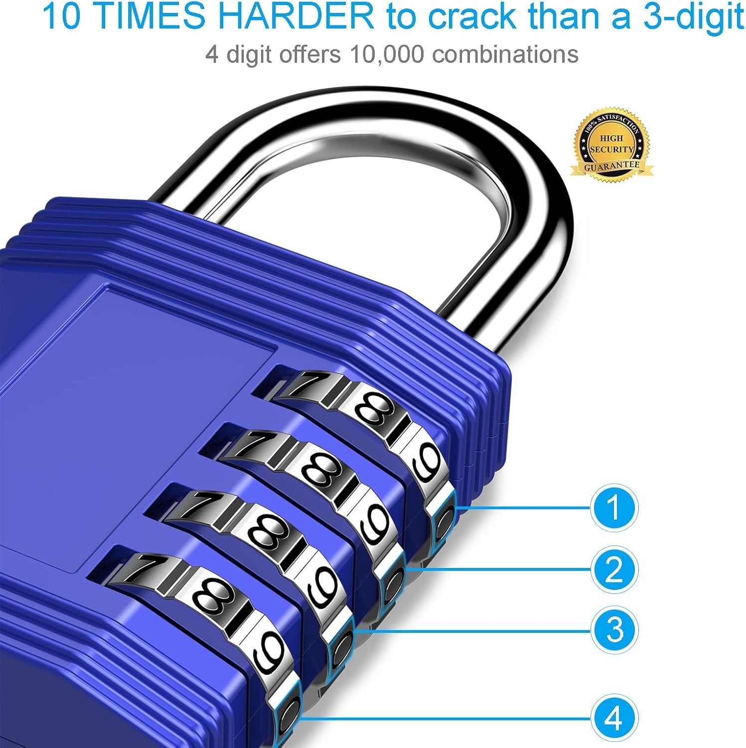 Heavy Duty Waterproof Combination Lock Padlock with 10,000 Combinations – Blue