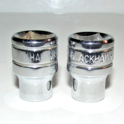 T #208 – Lot of 2 Black Hawk sockets,3/8″ dr, 5/16″, 6 & 12 pt see description