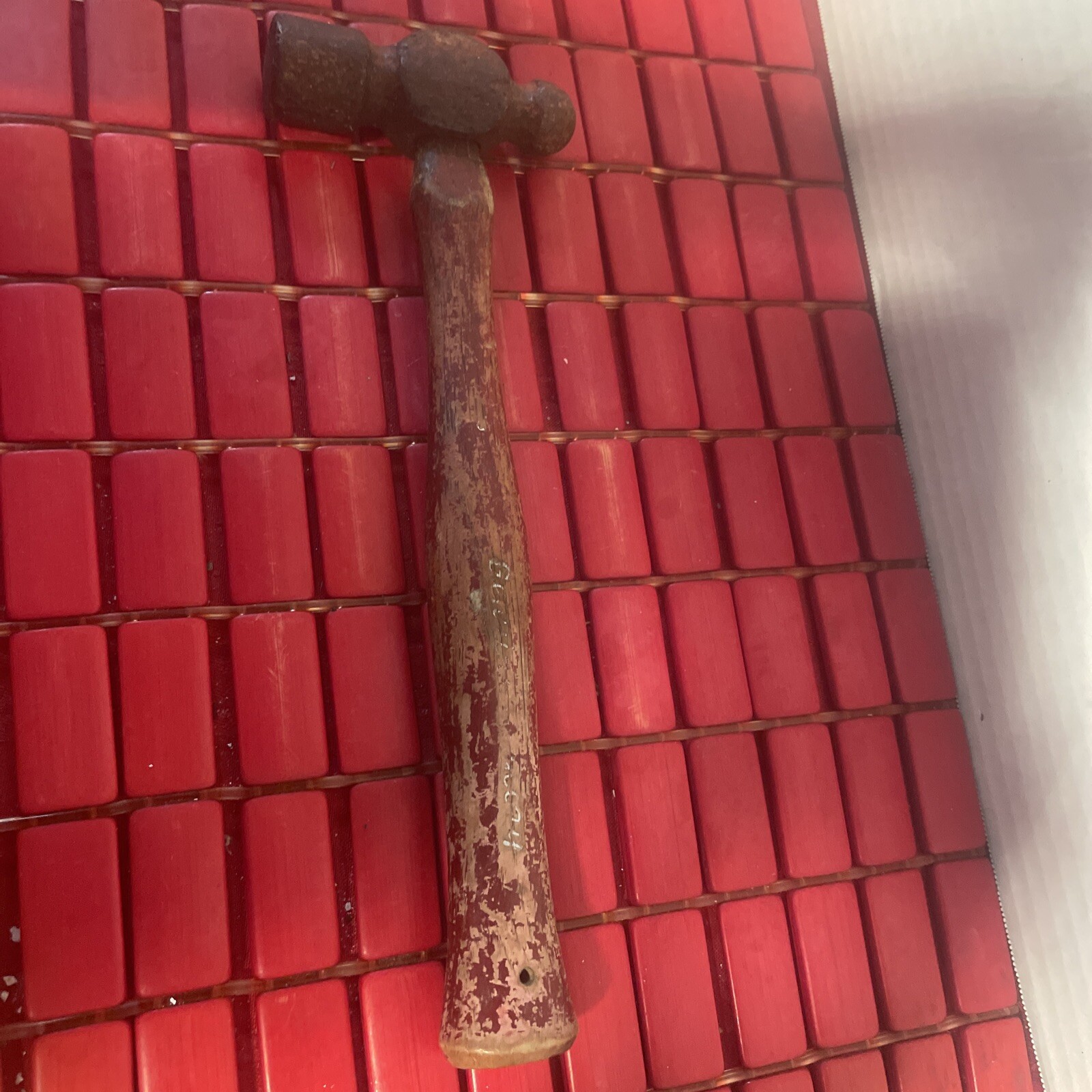 Vintage 16 oz Ball Peen Hammer Red Wood Handle Wood Working Tool Unable To Read