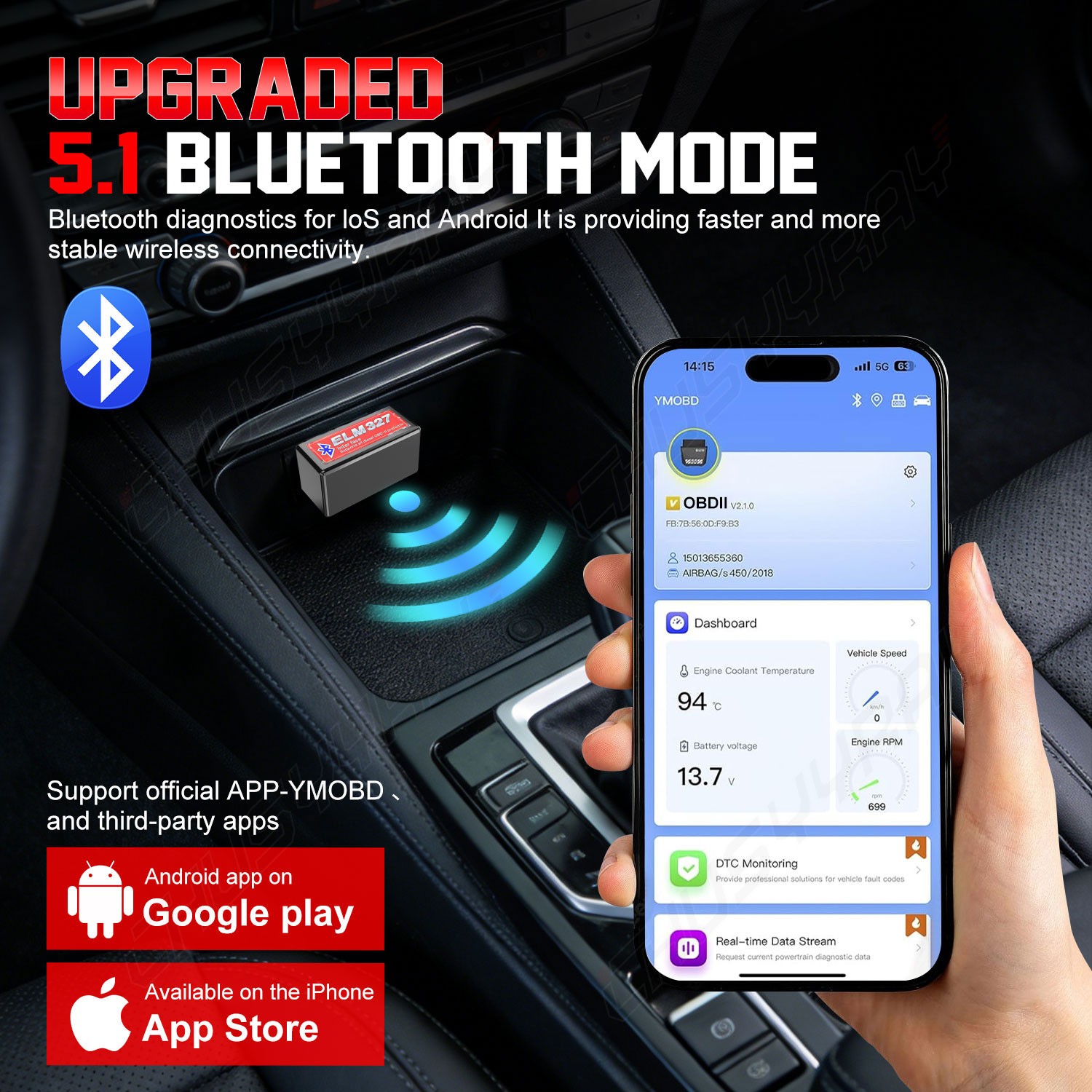 OBD2 Low Power Bluetooth Scanner 12V-24V Diesel Exclusive Long Distance