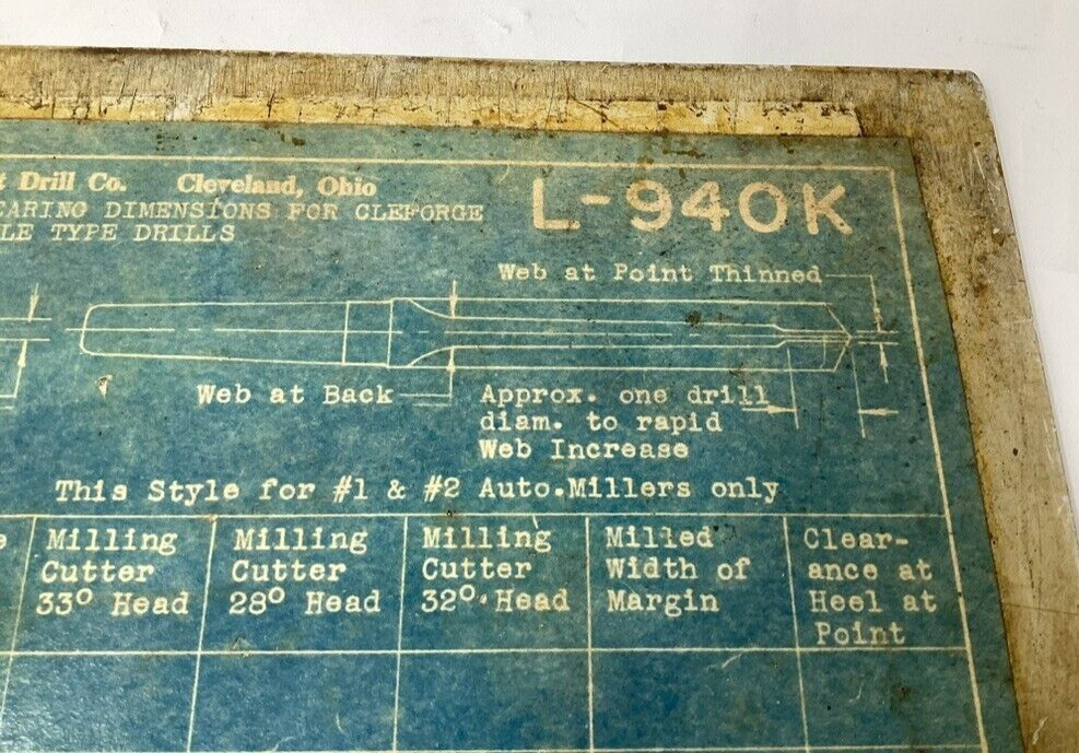 1959 Cleveland Twist Drill Dimension Size Chart Cleforge Knuckle Drill Tool Shop