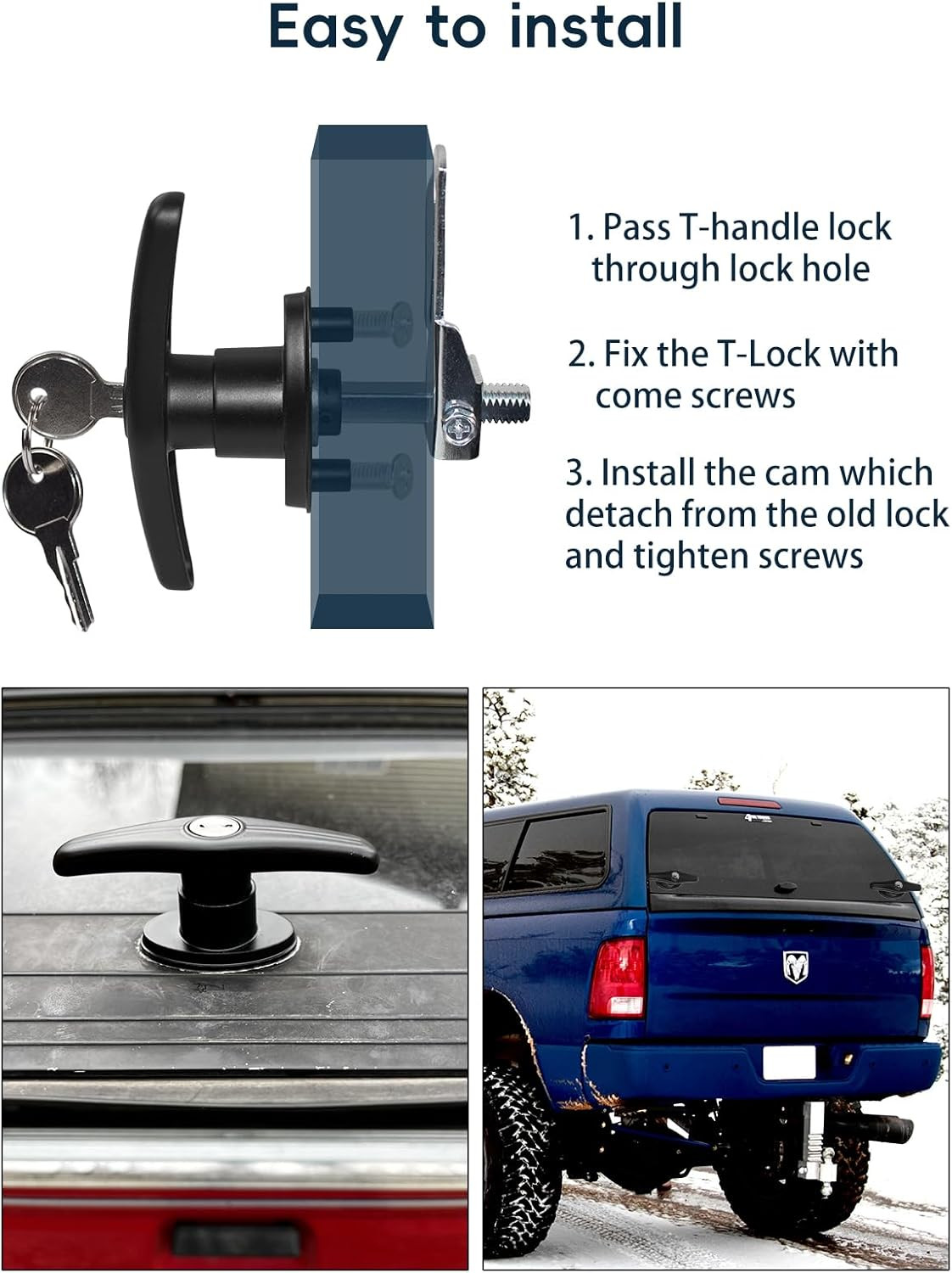 Truck Cap T-Handle Lock for Camper Shell Replacement Locking Latch Parts, Truck